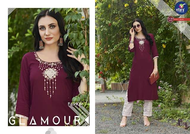 VITARA FASHION PRESENTS CRETA RAYON EMBROIDERY WHOLESALE KURTI